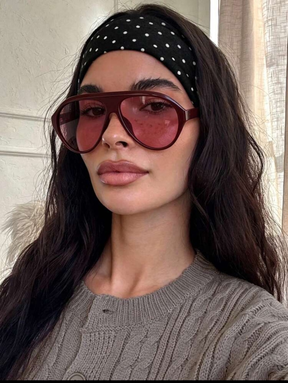 Tom Ford Look Women’s Oversized Burgundy Shield Sunglasses with Burgundy Lenses